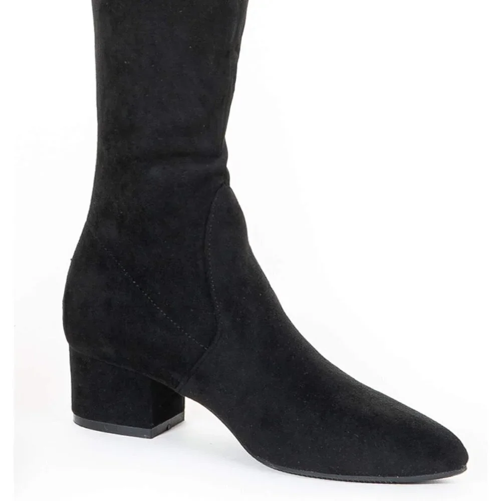 Women Black 2 Inch Over the Knee Thigh High Suede Block Long Pointed toe Boots